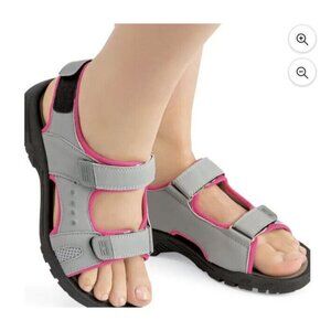 Coxist Ankle Adjustable Strap Hook & Loop Gray Pink Sandals Open Toe Size 6